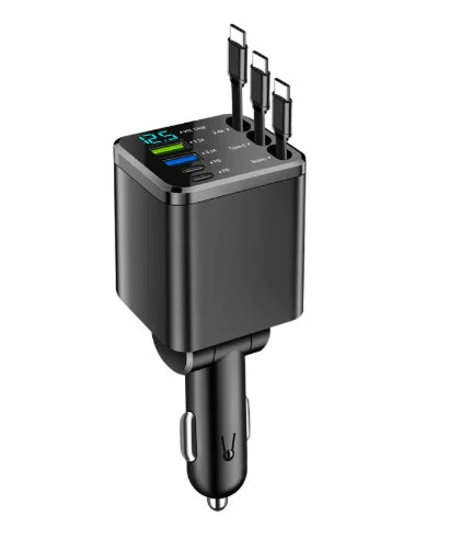 Ultimate 5-in-1 Retractable Car Charger with USB Type C PD - Fast Charging for iPhone & Samsung Devices