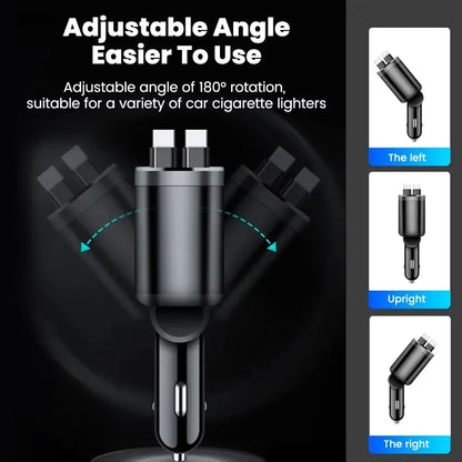 Ultimate 5-in-1 Retractable Car Charger with USB Type C PD - Fast Charging for iPhone & Samsung Devices