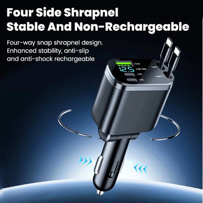 Ultimate 5-in-1 Retractable Car Charger with USB Type C PD - Fast Charging for iPhone & Samsung Devices