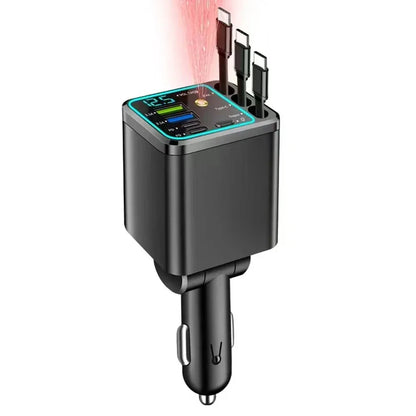 Ultimate 5-in-1 Retractable Car Charger with USB Type C PD - Fast Charging for iPhone & Samsung Devices