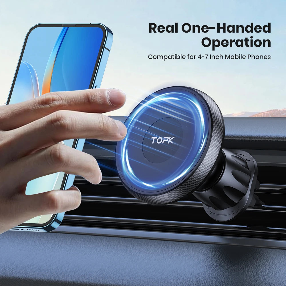 Experience Unmatched Convenience with the TOPK Magsafe Car Phone Holder - Powerful Magnetism & Effortless Single-Hand Operation!